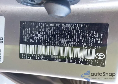 2014 Toyota Corolla Le Plus z USA, uszkodzony, nr VIN 5YFBURHE7EP008238